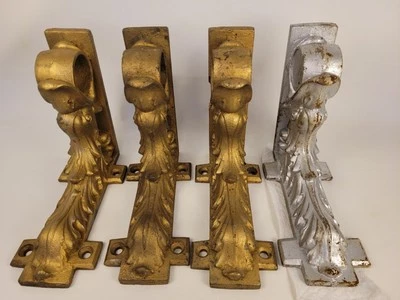 4 Antique Cast Metal Brackets, Corbels, Pediments, Leaf & Bird Motif, Very Heavy - Image 1 of 4
