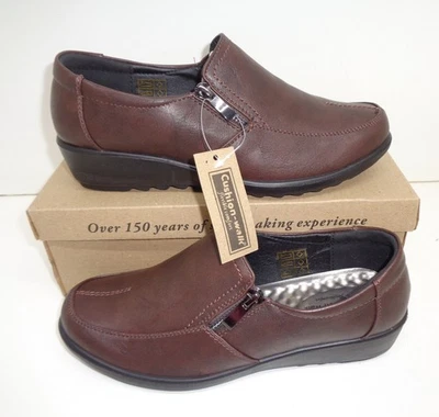 Cushion Walk Ladies Brown Shoes New Womens Flat Zip Loafers Comfort UK Sizes 4-8 - Image 1 of 4