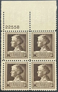 Scott#: 878 - Famous Americans: Jane Adams 10¢ 1940 BPE Plate Block MNHOG - Bild 1 von 2