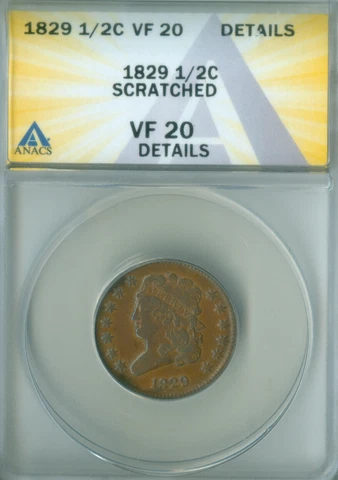 1829 Classic Head Half Cent  ANACS VF-20 DETAILS FREE S/H (2227908) Cover