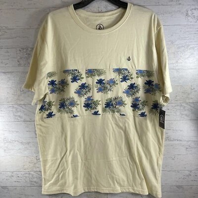 Men’s Volcom Yellow Floral Parables Blocked Crew Shirt Size Logo XL NWT SS Skate - Image 1 of 4
