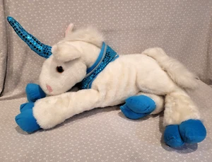 2001 Novelty Inc Commonwealth bianco e blu unicorno paillettes collare peluche giocattolo 20" - Foto 1 di 16
