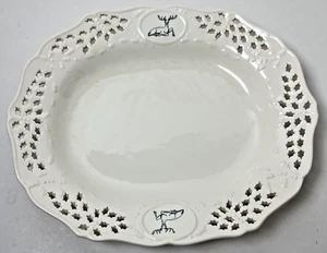 Vaillancourt Classical Christmas 11" Platter Green Reindeer England Crazing - Picture 1 of 11