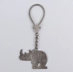 STERLING SILVER RHINO DESIGN KEY RING - 40.7 GRAMS - Picture 1 of 2