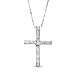 10K White Gold Lab Grown Diamond Cross Pendant Necklace 18" Silver Rope Chain - Picture 1 of 6