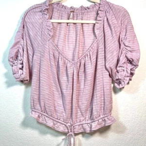 Free People Crop Top Women's Medium Mauve Pink Dorothy Ruffled Puff Sleeve - Picture 1 of 13