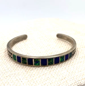 Pulsera brazalete abierto TEME Nuevo México Navajo vintage con incrustaciones de ópalo lapislázuli 6,25 - Imagen 1 de 11