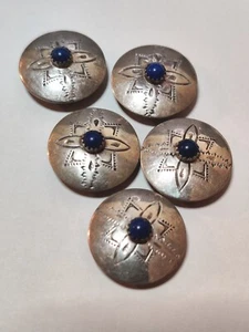 Vintage Navajo D/L Garcia Sterling Silver Button Covers Hand Stamped W/Lapis - Picture 1 of 14