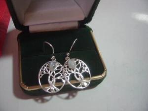 Stunning Vintage Solid Silver Ornate tree Earrings -moonstone Drops, Cleaned - Picture 1 of 9
