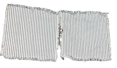 2 Fundas de Almohada Granja Negro Tictac Rayas Flecos Borde 17x17 Foto 1 de 3