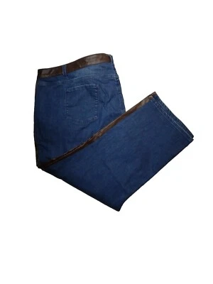 55x25 (34P) Petite Womens Blue Jeans Vinyl Trim, Stretch Tapered Leg Dark Wash  - Image 1 of 4