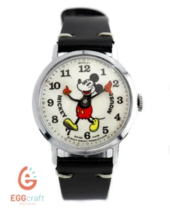 Vintage Mickey Mouse Watch Bradley Mechanical Disney Swiss Made 34mm Pie Eye - Picture 1 of 6