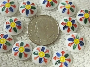 12 pc VTG LOT 10mm JAPAN GLASS LIMODGES NOS FLORAL CABOCHONS FLAT BACK CAMEOS - Picture 1 of 4