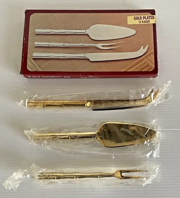 Juego de 3 piezas de bambú enchapado en oro 24k Regal plateado hecho en Italia nuevo en caja Foto 1 de 4