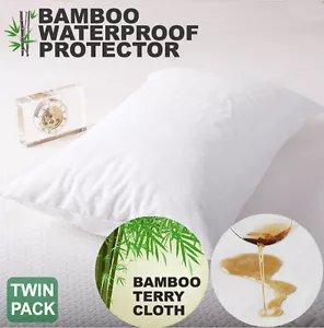2x Waterproof Bamboo Terry Breathable Pillow Protector Cover Altern to Cotton - Picture 1 of 5