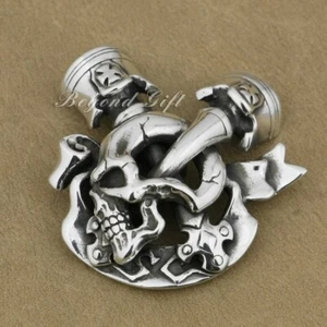 925 Sterling Silver Skull Engine Cross Punk DIY Accessory Wallet Buckle 9P009 BZ - Picture 1 of 12