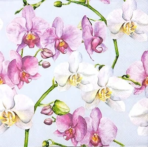 U453# 3 x Single Paper Napkins For Decoupage Pink White Orchid Flowers Pattern - Picture 1 of 11