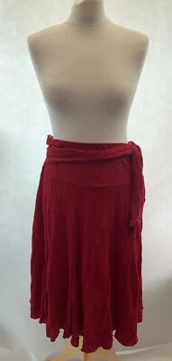 Debenhams Red Polyester Jersey Tie Waist Knee Length Skirt Size 8 - image 1 of 4