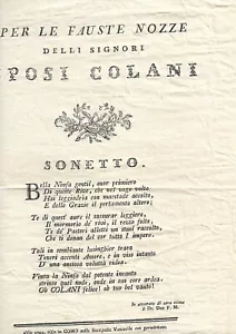 1791 Sonetto Sposi Colani Per le Fauste Nozze Druck Aushang Stamperia ; 62362 - Bild 1 von 1