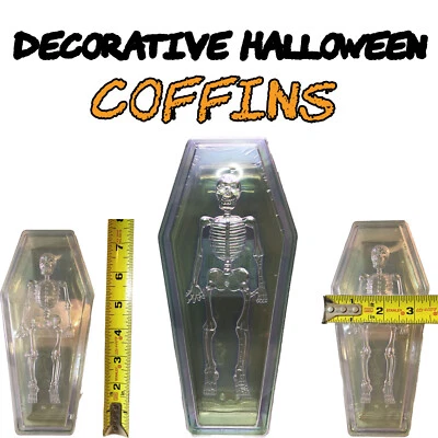 Coffin Shape Treat Box Plastic Halloween Favor Iridescent Container Skeleton - Image 1 of 4