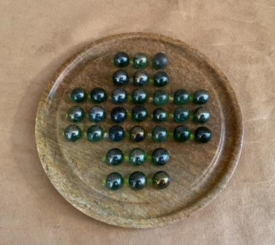 Vintage Marble Solitare + shape Handmade round stone one player board game - Image 1 of 4