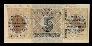 1923 Deutschland Westfalen 5 Billionen/5.000.000.000.000 Mark Banknote - Bild 1 von 2