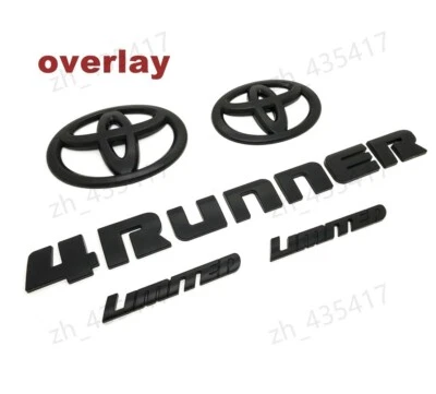 Overlay !! New 2014-2024 Toyota 4Runner Limited Matte Black OUT Emblem Kit 5 Pcs - Image 1 of 4