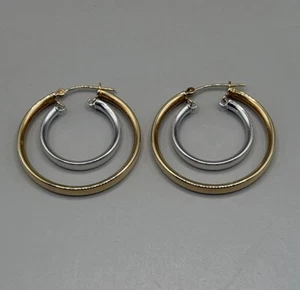 Vintage 14k Gelb und Weißgold Kreis Ausgefallene Creolen - Bild 1 von 6
