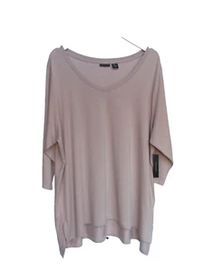TAHARI Beige V-Neck 3/4 Sleeve High-Low Hem Tunic Top Shirt Size 1X NWT - Picture 1 of 2