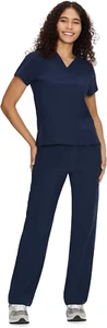 Scrubs for Women Set Medical Uniform - V-Neck Top & Straight Leg Pants with 9 Po - Picture 1 of 12