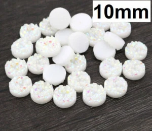 10 pcs. Druzy Resin Embellishment Cabochons White Multicolor AB – 10mm - Picture 1 of 1