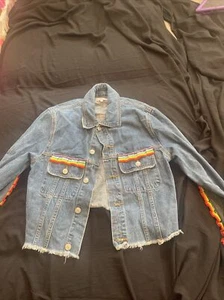 Sunset + Spring Rainbow Trim Denim Jacket - Picture 1 of 7