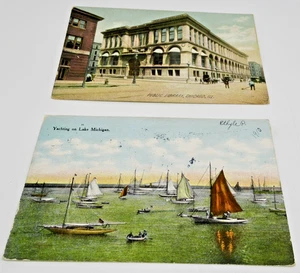 Chicago Public Library Lake Michigan 1910-1911  Illinois POSTCARDS LOT of 2 - Picture 1 of 9