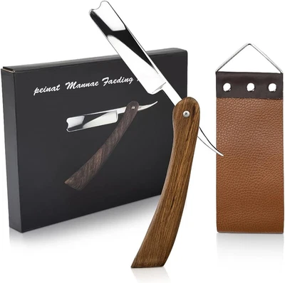 Set Rasoio a Mano Libera Manico Di Legno, Solido Razor, Accessorio Di Barbiere p - Immagine 1 di 4