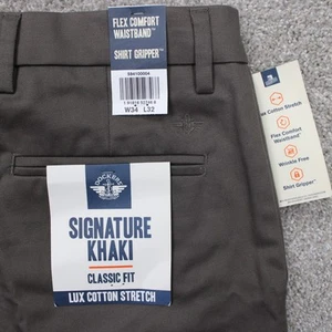 Pantalones Dockers Signature Caqui Nuevos con Etiquetas Para Hombre 34x26 Gris Calce Clásico Lux Algodón Elástico - Imagen 1 de 17