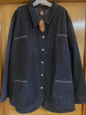 LIZ & ME SIGNATURE, 5X 34/36W Black Denim Button Front Jacket, Stretch, New Tags - Image 1 of 4