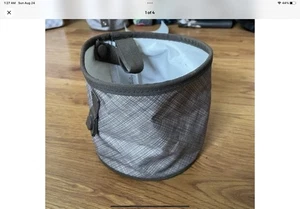 Thirty One Little Round Caddy Brown Stripe Print - Picture 1 of 5