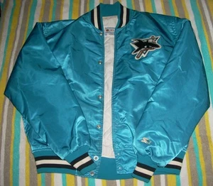 Vintage Starter Center Ice NHL San Jose Sharks Teal Satin Jacket L - Size Large - Bild 1 von 5