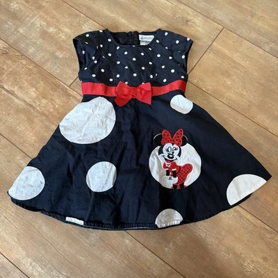 Disney Parks Minnie Mouse Polka Dot Dress Girls 6A XS Red Bow Black White - Image 1 of 4