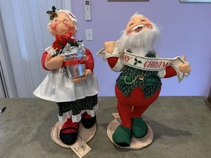 Vintage Annalee Mobilitee Christmas Dolls Merry Christmas Santa & Mrs.Claus 18” - Picture 1 of 14