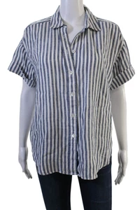 J Crew Damen blau Leinen gestreift Kragen Kurzarm Knopfleiste Größe XS - Bild 1 von 5