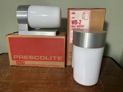 Lot of 2 VTG Prescolite WB-2 MCM Atomic Milk Glass Wall Sconce Porch Lights READ - Image 1 of 4