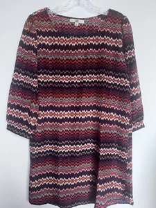 Ya Los Angeles Women’s Dress Sz L Multicolor Chevron 3/4 Sleeves Pullover Tunic - Picture 1 of 6