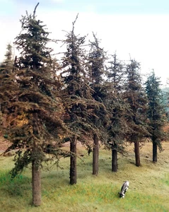 Model Fir Trees, 7 in tall, SIX, ALL WOOD Handmade USA, HO-N-O-S scales, LOWSHIP - Picture 1 of 12