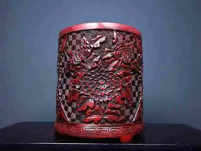 Chinese Lacquerware Hand-carved Exquisite Flower Pattern Brush Pots ​ad0824 • 220.16$