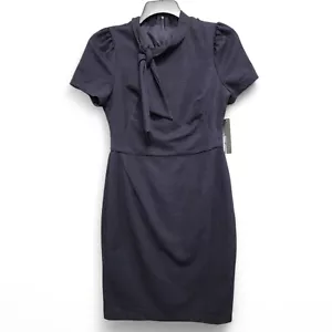 Maggy London Fitted High Neck Formal Dress Womens 8 Dark Navy Ribbon Neck NEW - Picture 1 of 13