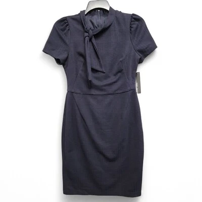 Maggy London Fitted High Neck Formal Dress Womens 8 Dark Navy Ribbon Neck NEW - Image 1 of 4