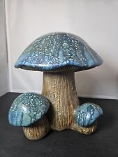 Large Handmade Ceramic Hand Painted Blue And Brown Mushroom 10"