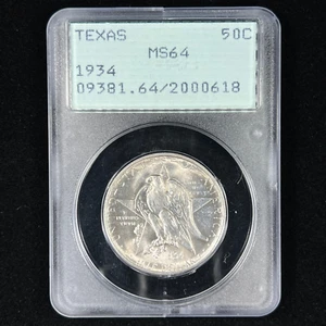 1934 50C MS64 OGH Texas Commemorative Half Dollar - Old PCGS Rattler Holder - Picture 1 of 2