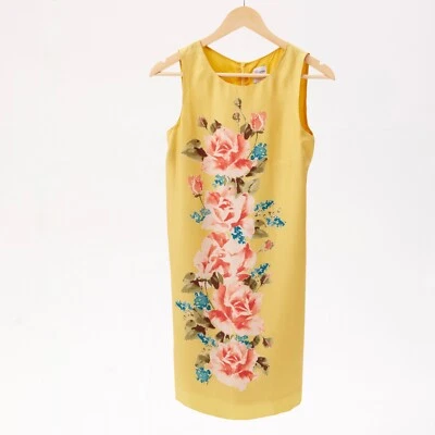 Red Valentino Roses Themed Yellow Silk Dress Size S - Image 1 of 4